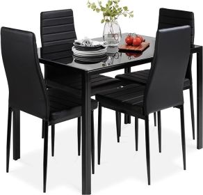 Best Choice Products 5-Piece Glass Dining Set, Modern Kitchen Table Furniture for Dining Room, Dinette, Compact Space-Saving (Color: Black5-Piece Set)