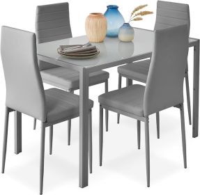 Best Choice Products 5-Piece Glass Dining Set, Modern Kitchen Table Furniture for Dining Room, Dinette, Compact Space-Saving (Color: Grey5-Piece Set)