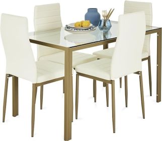 Best Choice Products 5-Piece Glass Dining Set, Modern Kitchen Table Furniture for Dining Room, Dinette, Compact Space-Saving (Color: Ivory Gold5-Piece Se)