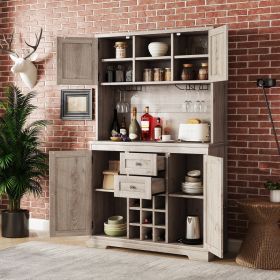 Coffee Bar Cabinet Kitchen Cabinet with Storage, Farmhouse Wine Cabinet with Drawers shelves and cabinets (Color: as Pic)