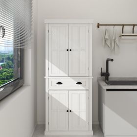 71" Kitchen Pantry Storage Cabinet , with 4 Doors, Drawer, 2 Adjustable Shelves, Freestanding Cupboard for Dining Room Living Room, Laundry-White (Color: as Pic)