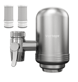 Vortopt Stainless Steel Faucet Water Filter for Sink - 500 Gallons Water Purifier for Faucet - Mount Tap Water Filtration System for Kitchen,Tub (Color: Silver1)