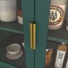 Tall Storage Show Cabinet with 2 Glass Display Door & 2 Doors, Tall Kitchen Pantry Cabinet with Gold Handles, Modern Cabinet Freestanding for Bathroom