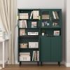 Tall Storage Show Cabinet with 2 Glass Display Door & 2 Doors, Tall Kitchen Pantry Cabinet with Gold Handles, Modern Cabinet Freestanding for Bathroom