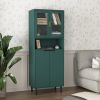 Tall Storage Show Cabinet with 2 Glass Display Door & 2 Doors, Tall Kitchen Pantry Cabinet with Gold Handles, Modern Cabinet Freestanding for Bathroom