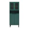 Tall Storage Show Cabinet with 2 Glass Display Door & 2 Doors, Tall Kitchen Pantry Cabinet with Gold Handles, Modern Cabinet Freestanding for Bathroom