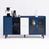 Modern Kitchen Pantry Storage Cabinet , 55" Coffee Bar Storage Cabinet with 2 Drawers, 2 Open Storage Compartment & 2 Glass Doors