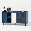 Modern Kitchen Pantry Storage Cabinet , 55" Coffee Bar Storage Cabinet with 2 Drawers, 2 Open Storage Compartment & 2 Glass Doors