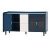 Modern Kitchen Pantry Storage Cabinet , 55" Coffee Bar Storage Cabinet with 2 Drawers, 2 Open Storage Compartment & 2 Glass Doors