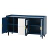Modern Kitchen Pantry Storage Cabinet , 55" Coffee Bar Storage Cabinet with 2 Drawers, 2 Open Storage Compartment & 2 Glass Doors