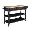 56 inch Rolling Kitchen Island with Storage,Kitchen Cart with Solid OAK Wood Top,Two-sided Kitchen island Cart on Wheels , Wine and Spice Rack