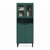 Tall Storage Show Cabinet with 2 Glass Display Door & 2 Doors, Tall Kitchen Pantry Cabinet with Gold Handles, Modern Cabinet Freestanding for Bathroom
