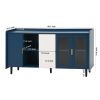 Modern Kitchen Pantry Storage Cabinet , 55" Coffee Bar Storage Cabinet with 2 Drawers, 2 Open Storage Compartment & 2 Glass Doors