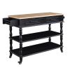 56 inch Rolling Kitchen Island with Storage,Kitchen Cart with Solid OAK Wood Top,Two-sided Kitchen island Cart on Wheels , Wine and Spice Rack