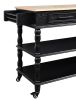 56 inch Rolling Kitchen Island with Storage,Kitchen Cart with Solid OAK Wood Top,Two-sided Kitchen island Cart on Wheels , Wine and Spice Rack