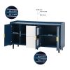 Modern Kitchen Pantry Storage Cabinet , 55" Coffee Bar Storage Cabinet with 2 Drawers, 2 Open Storage Compartment & 2 Glass Doors