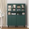 Tall Storage Show Cabinet with 2 Glass Display Door & 2 Doors, Tall Kitchen Pantry Cabinet with Gold Handles, Modern Cabinet Freestanding for Bathroom