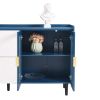 Modern Kitchen Pantry Storage Cabinet , 55" Coffee Bar Storage Cabinet with 2 Drawers, 2 Open Storage Compartment & 2 Glass Doors