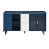 Modern Kitchen Pantry Storage Cabinet , 55" Coffee Bar Storage Cabinet with 2 Drawers, 2 Open Storage Compartment & 2 Glass Doors