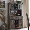 OKD 72" Farmhosue Bar Cabinet with Sliding Barn Door, Large Kitchen Buffet with Hutch w/Wine & Glasses Rack, 3 Drawers, 12