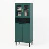Tall Storage Show Cabinet with 2 Glass Display Door & 2 Doors, Tall Kitchen Pantry Cabinet with Gold Handles, Modern Cabinet Freestanding for Bathroom