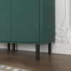 Tall Storage Show Cabinet with 2 Glass Display Door & 2 Doors, Tall Kitchen Pantry Cabinet with Gold Handles, Modern Cabinet Freestanding for Bathroom