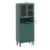 Tall Storage Show Cabinet with 2 Glass Display Door & 2 Doors, Tall Kitchen Pantry Cabinet with Gold Handles, Modern Cabinet Freestanding for Bathroom